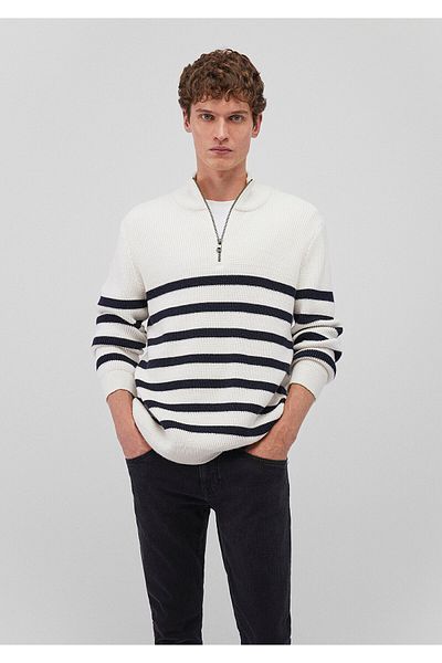 Mavi Pulover Slim Fit cu dungi albe - Semi-fermoar, Slim Fit 0710131 -70057