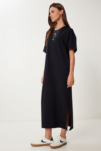 Lovelyİstanbul Rochie de vară din bumbac pieptănat casual NEGRU LUB0056