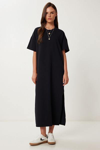 Lovelyİstanbul Rochie de vară din bumbac pieptănat casual NEGRU LUB0056