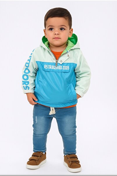 Bebessi Erkek Bebek-Çocuk Yarım Fermuar Çıt Çıt Kapama kapüşonlu Cepli Yağmur...