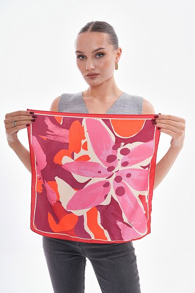 Axesoire 15317 Floral Patterned Red Bandana Scarf