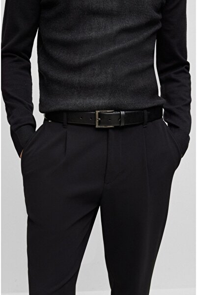 Astakos Erkek Kumaş Pantolon Siyah Klasik Takım Elbise Vegan Deri Kemer 3cm En
