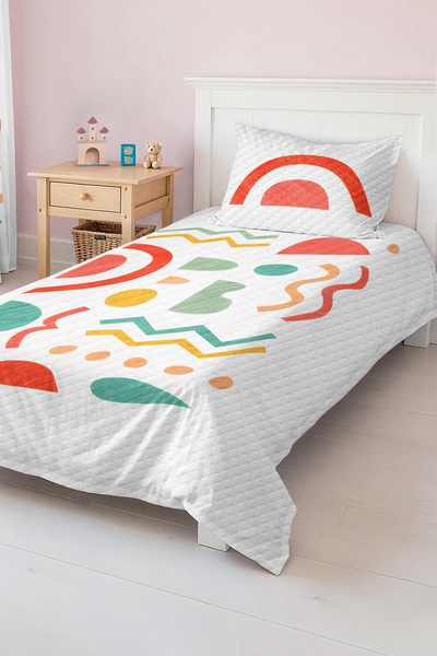 Realhomes Vivid Colorful Geometric Patterned Single Children's and Teenager's Room Pique Set Bedspread