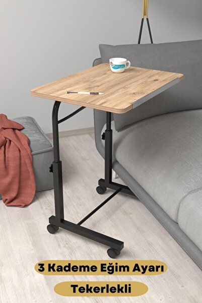 Depolife Eğim Yükseklik Ayarlı Laptop Sehpası Kahvaltı Ders Çalışma Bilgisayar Masası Metal Ayak Tekerlekli