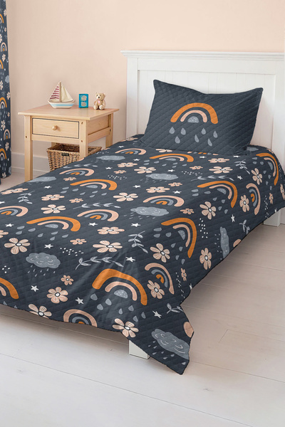 Realhomes مجموعة غطاء سرير بيكه لغرفة الأطفال والمراهقين بنمط قوس قزح