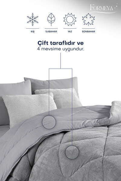 Formeya Battal Boy Gri Lüx Wellsoft Yorgan Çift Taraflı 215x235 cm Yorgan