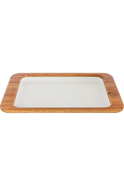 Alsaif Gallery Serving Tray Steel, Al Seif Gallery, 49×39×3 cm, Rectangular, Wooden Edge, Large - White