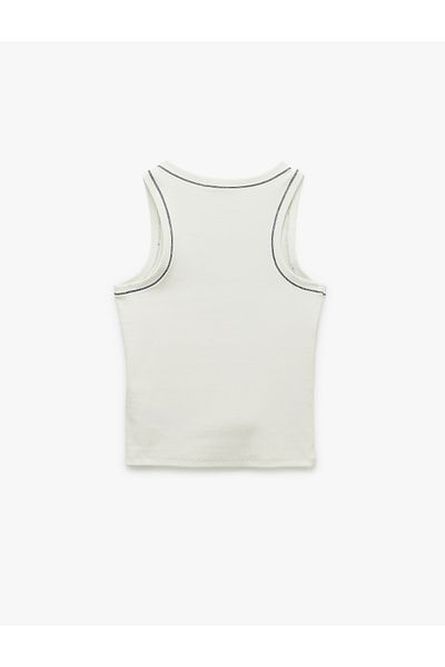 Koton Cotton Contrast Stitching Detail Slim Fit U Neck Camisole Ribbed Sleeveless T-Shirt