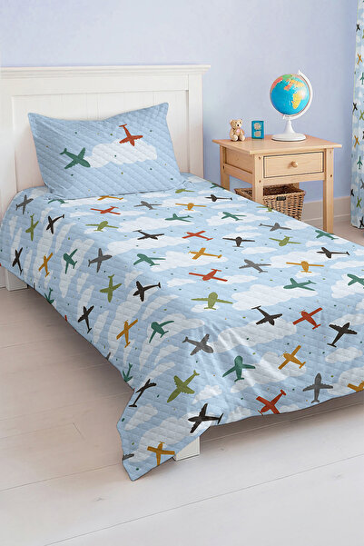 Realhomes مجموعة غطاء سرير بيك لغرفة الأطفال والمراهقين بنمط طائرة واحدة
