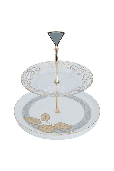 Alsaif Gallery Al Saif Gallery porcelain serving stand, 2 levels - white
