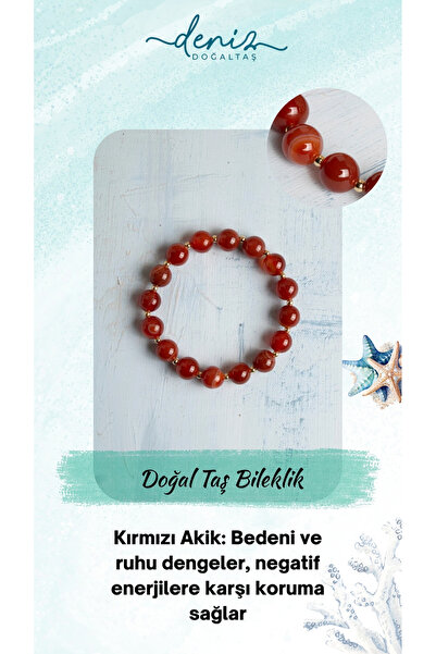 Deniz Doğal Taş Sertifikalı Kırmızı Akik Taşlı Güç ve Cesaret Bilekliği