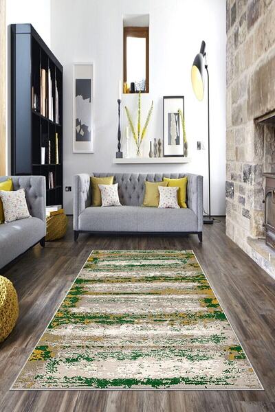 on the clouds Yeşil Batik Desen Renk Geçişli Yıkanabilir Kaymaz Taban Leke Tu...