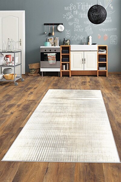 on the clouds Krem Abstract Desen Yıkanabilir Kaymaz Taban Leke Tutmaz Modern...