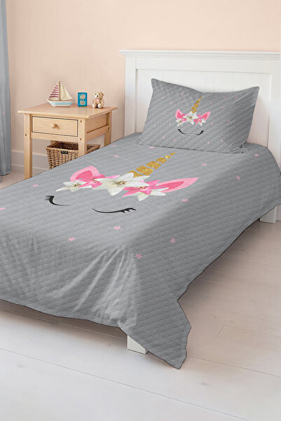 Realhomes مجموعة غطاء سرير بيكيه لغرفة الأطفال والمراهقين بنمط وحيد القرن الو...