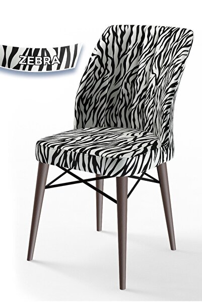 Canisa Rox Serisi Yuvarlak 90x90 Barok Ahşap Desenli Sabit Masa 4 Zebra Sandalye Mutfak Masası Takımı