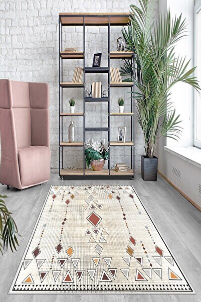 on the clouds Geometrik Karo Renkli Bohem Dijital Baskı Yıkanabilir Kaymaz Ta...