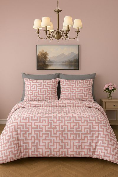 GARDEN ROOM طقم لحاف مزدوج مع ملاءة مطاطية Maze SALMON