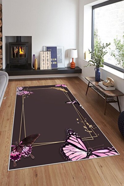 on the clouds Gri Zemin Kelebek Desenli Yıkanabilir Kaymaz Taban Leke Tutmaz ...