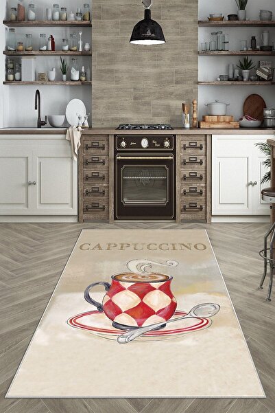 farbala Bej Cappuccino Yazılı Yıkanabilir Kaymaz Taban Leke Tutmaz Yıkanabili...