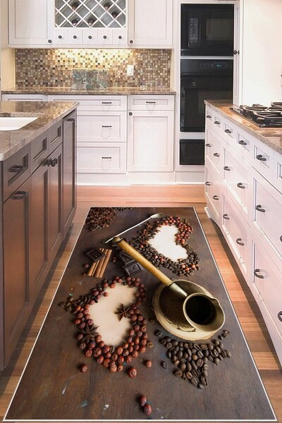 farbala Cezve Ve Kahve Desenli Yıkanabilir Kaymaz Taban Leke Tutmaz Yıkanabil...