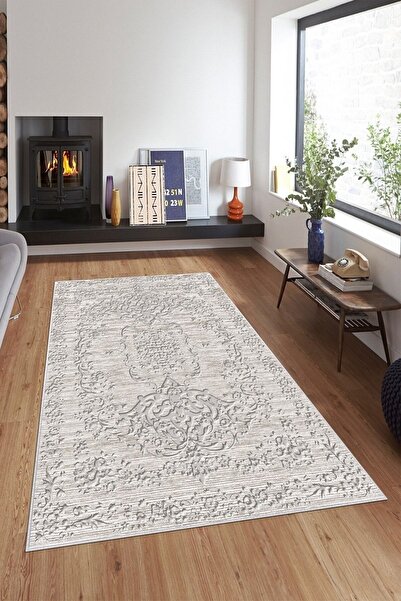 farbala Gri Osmanlı Motifler Eskitme Yıkanabilir Kaymaz Taban  Yazlık Ekonomi...