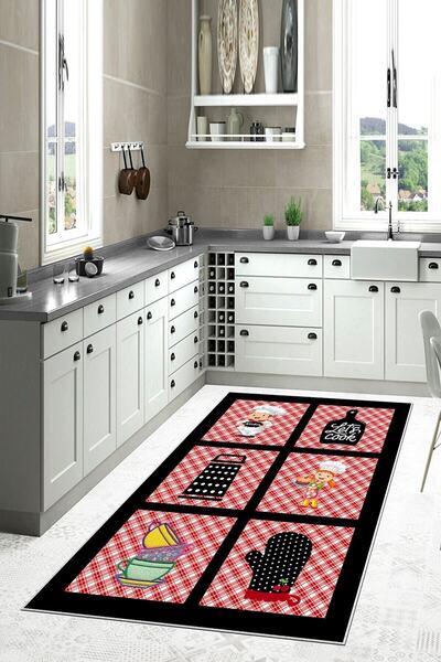Genel Markalar Siyah Patchwork Aşçı Fincan Desenli Yıkanabilir Kaydırmaz Leke...