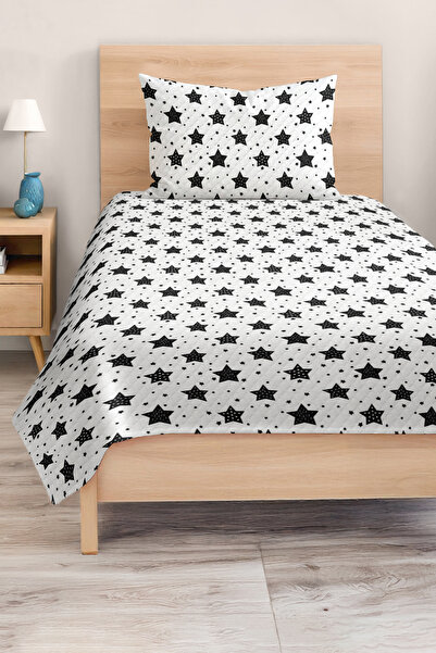 Realhomes Black Star Patterned Single Children's and Teenager's Room Pique Set Bedspread