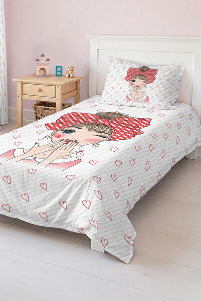 Realhomes مجموعة بيكيه لغرفة الأطفال والمراهقين بنمط قلب - مفرش سرير أنيق وملون
