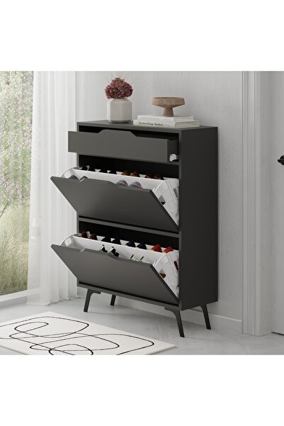 Mourah Home Modern Asta 12 Pair Shoe Cabinet - 81.6cm L x 29.5cm W x 110cm H - Gray