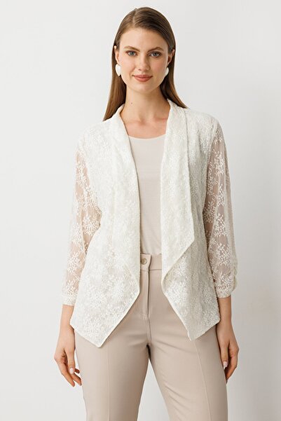 Ekol Şal Yaka Dantelli Transparan Ceket