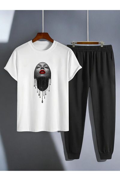 uyguntarz Σετ αθλητική φόρμα με στάμπα Unisex Diamonded Woman Portrait Design