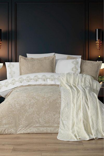 Çeyiz Diyarı Arbor 10 Piece Dowry Set with Blanket Beige