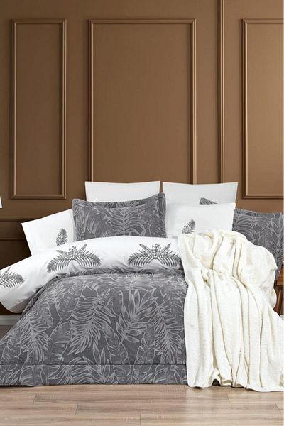 Çeyiz Diyarı Defne 10 Piece Dowry Set with Blanket Gray