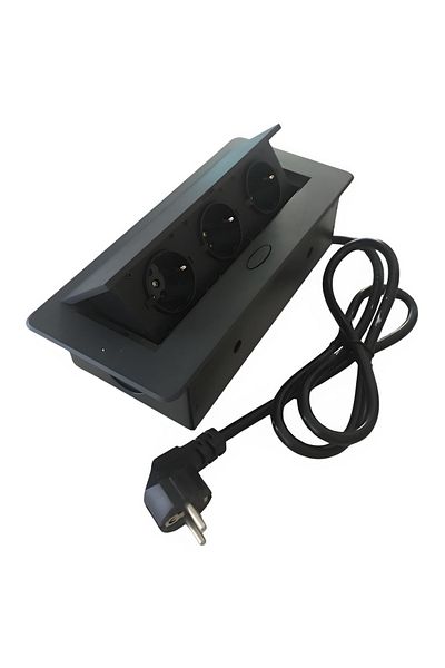 ATOMKIT Built-in socket with 3 EU inputs, Aluminum material, 1.8M connection cable, Black
