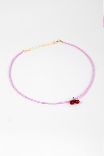 The Leia Kiraz Murano Cam Minimal Pembe Boncuklu Kolye