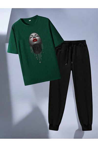 uyguntarz Σετ αθλητική φόρμα με στάμπα Unisex Diamonded Woman Portrait Design