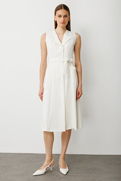 Ekol Beli Kuşaklı Önü Düğmeli Elbise