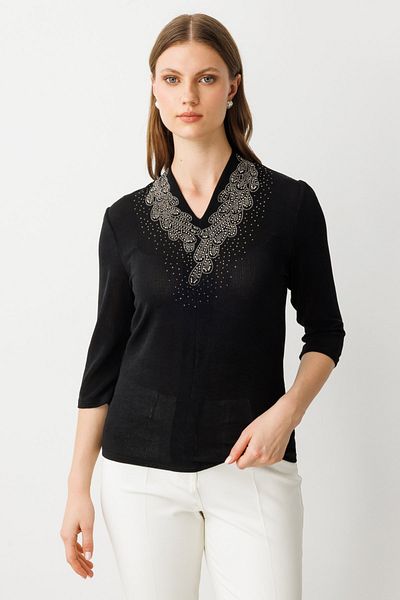 Ekol V-Neck Stone Embroidered Blouse