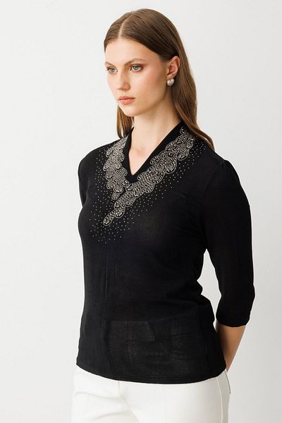 Ekol V-Neck Stone Embroidered Blouse