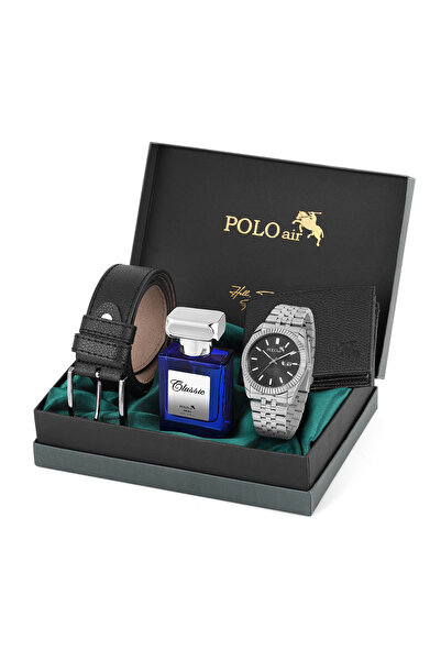 Polo Air Mercek Takvimli Erkek Kol Saati Cüzdan Kemer 55 ml Parfüm Kombin Güm...