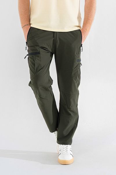 Souris Ανδρικό παντελόνι Tactical Cargo με 6 τσέπες από λεπτό ύφασμα Khaki Lycra