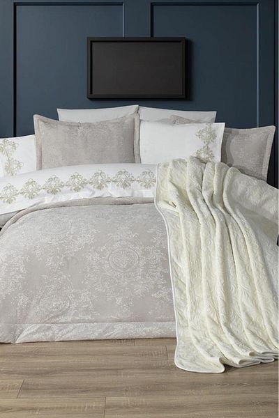 Çeyiz Diyarı Arbor 10 Piece Dowry Set with Blanket Cream