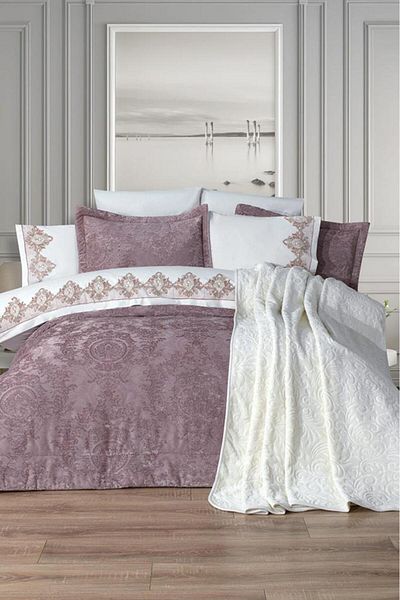 Çeyiz Diyarı Arbor 10 Piece Dowry Set with Blanket Dried Rose