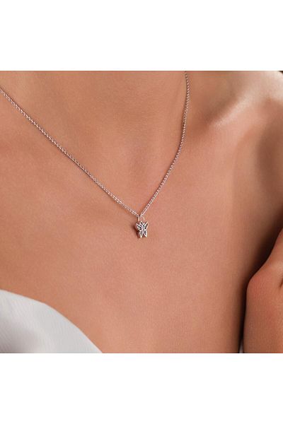 HOBİSY GIFT SHOP Elegant Butterfly Figured Steel Necklace – Silver Color, Minimalist Design