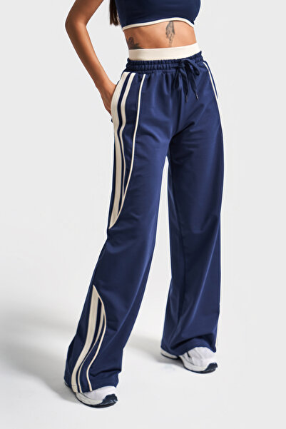 its basic Kadın Koyu Mavi Renk s5-56 Alt Üst 2'li Kombin %100 Pamuk Süper Esnek Takım