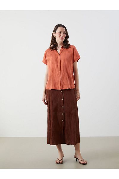 LC Waikiki Brown Textured Skirt with Elastic Waist