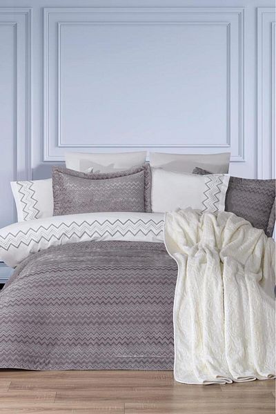 Çeyiz Diyarı Mısra 10 Piece Dowry Set with Blanket Gray