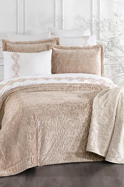 Çeyiz Diyarı Yakut 10 Piece Blanket Dowry Set Beige