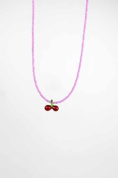 The Leia Kiraz Murano Cam Minimal Pembe Boncuklu Kolye
