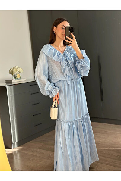 My Blog Rochie Toulon cu detaliu cu volan albastru - 204126